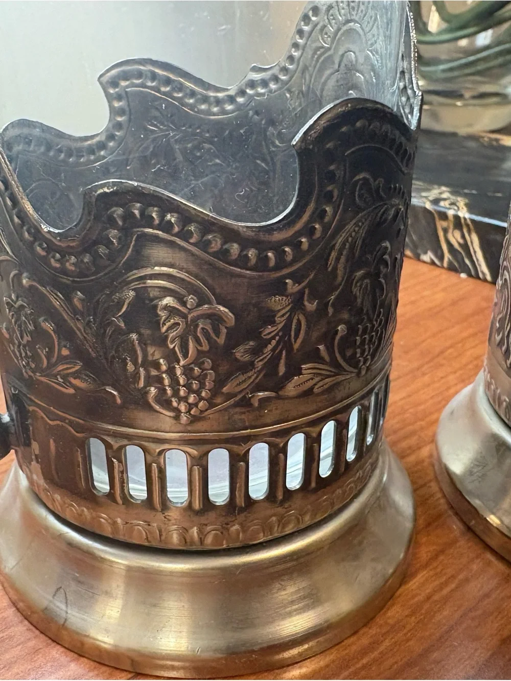 RARE Two Russian “Space” Nickel Glass Tea Cup Wine Holders  podstakanniki